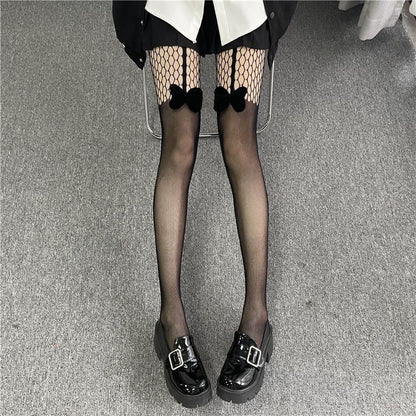 Y2K Hot Girl Fishnet Stockings, Integrated Garter Belt Design, Hollow Ripped Dark Style Sheer Stockings, Ins Trendy Over-Knee Socks For Women