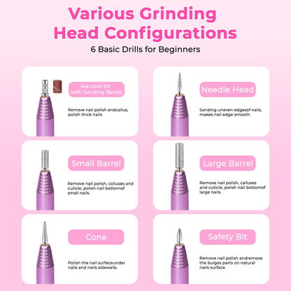 Portable Electric Nail Drill, Professional Nail File Kit For Acrylic, Gel Nails, Manicure Pedicure With Nail Drill Bits Sanding Bands Rose Gold