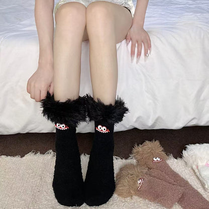 Big Mouth Monster Plush Socks Fleece-Lined Thick Warm Coral Fleece