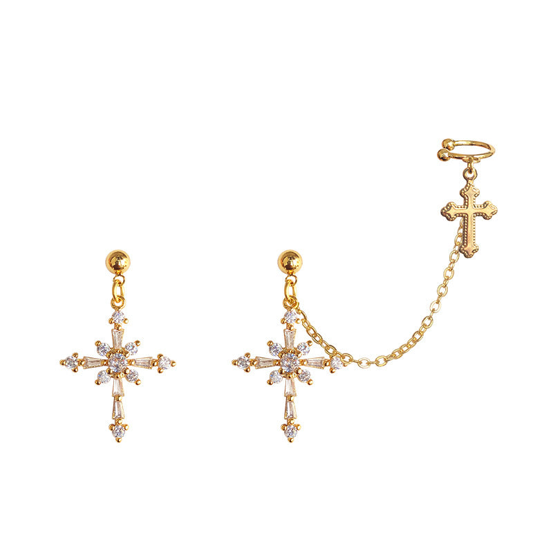 Baroque cross ear bone clip earrings