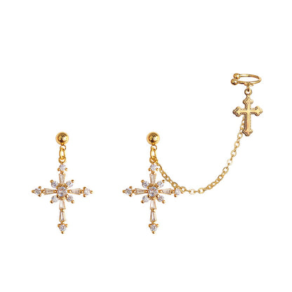 Baroque cross ear bone clip earrings