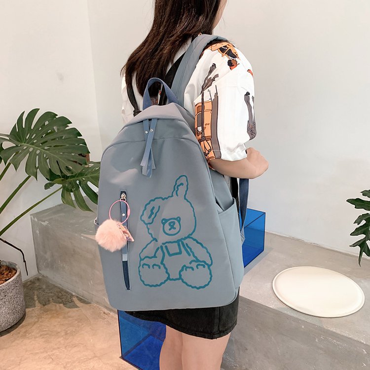 Cute And Cute Print Bear Soft Girl Student School Bag Personality Girl Backpack