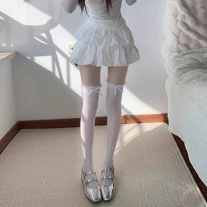 Ballet-style Bow Over-the-Knee Socks, Lace Socks, JK Hollow-Out Fishnet Half-Hose For Women, Lolita Long Socks, All-Match