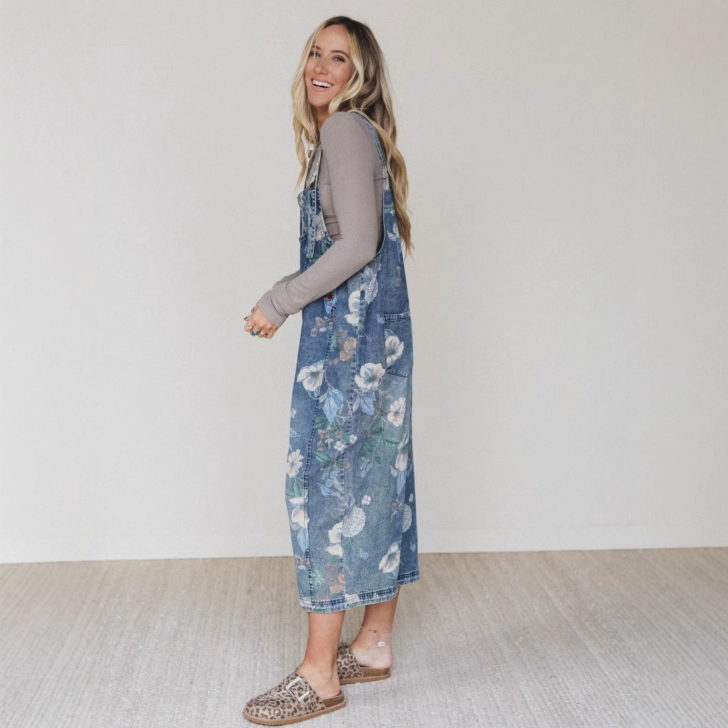 Loose Fit Printed Denim Trousers For Women