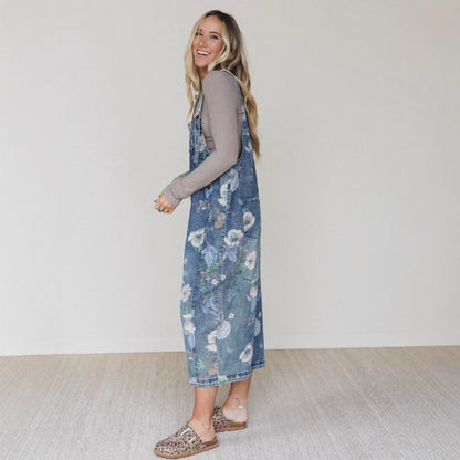 Loose Fit Printed Denim Trousers For Women