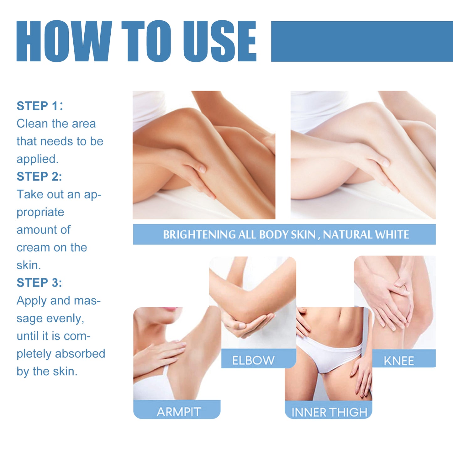 EELHOE Beauty Cream, Neck And Back Legs And Elbows Refreshing And Smooth Remove Stains Moisturize Skin Underarm Whitening Cream