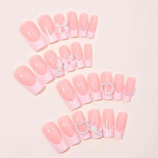 French Love Pearl Fake Nails Removable Nail Stickers