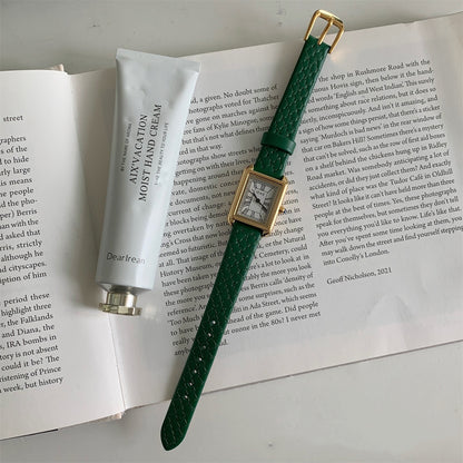 Simple Roman Rectangular Leather Watch Women