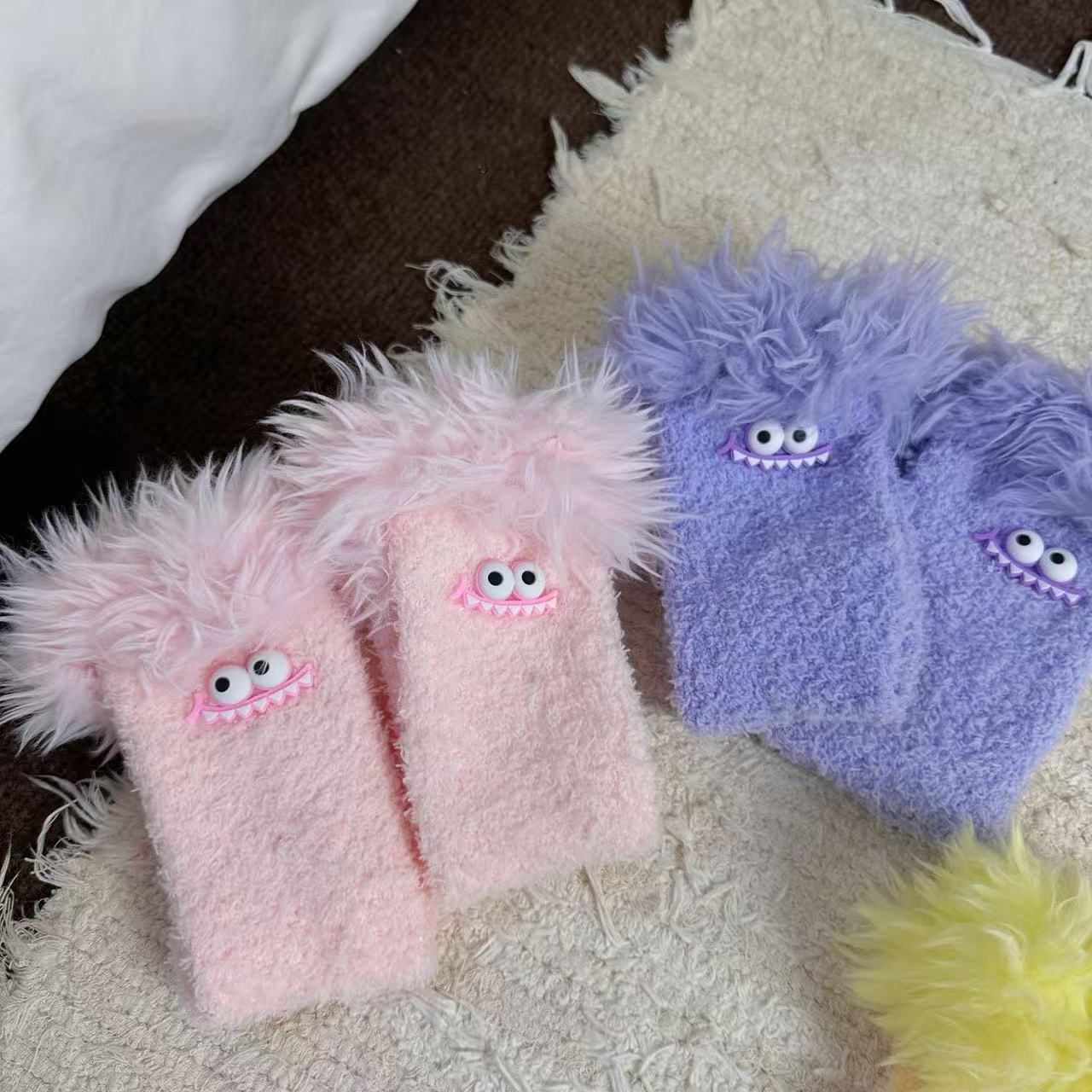 Big Mouth Monster Plush Socks Fleece-Lined Thick Warm Coral Fleece