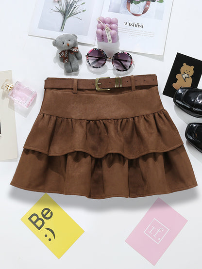 Brown Suede Cake Skirt For Women