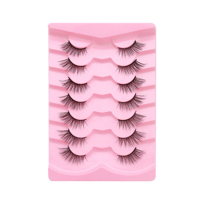 Natural Lashes Wispy Lashes Natural Look False Eyelashes Natural Flared Eyelashes False Eye Lashes Soft Fluffy Lashes 7 Pairs 6mm Gradual 13mm Cat's Eye Transparent Stem Eye Tail Elongated Half Eye Na
