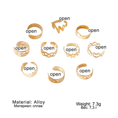 Alloy Star Moon Toe Ring 10-piece Set