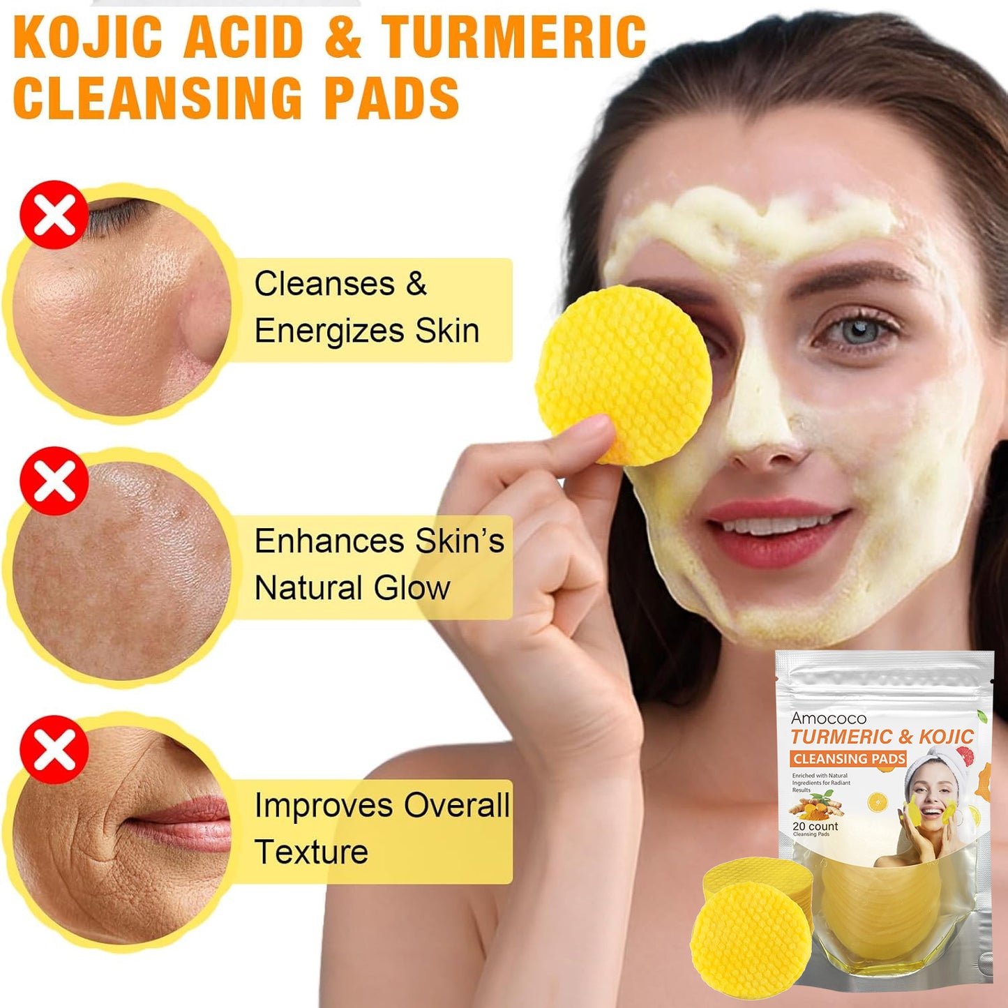 Only Supports Self Pickup With Waybill Amococo Turmeric & Kojic Cleansing Pads Brightened Skin Enriched With Turmeric Root Kojic Acid For Gentle Exfoliation And Tone Evenness