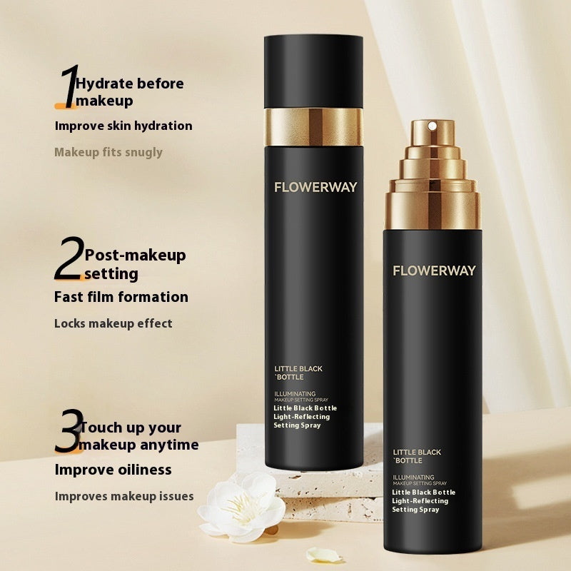 Small Black Bottle Light Sense Makeup Mist Spray Fast Film Forming Long-lasting Finishing