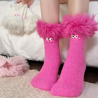 Big Mouth Monster Plush Socks Fleece-Lined Thick Warm Coral Fleece