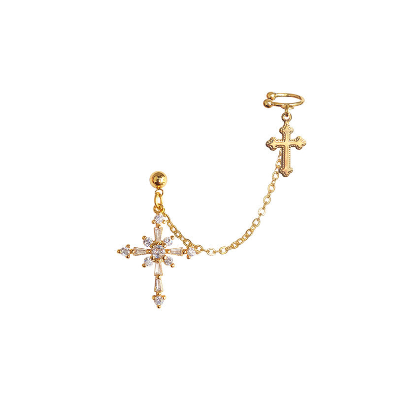 Baroque cross ear bone clip earrings
