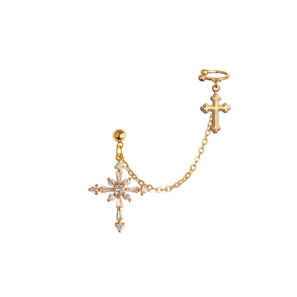 Baroque cross ear bone clip earrings