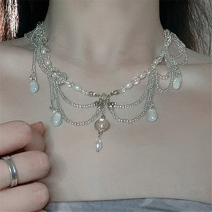 Antique Style Handmade Pearl Crystal Necklace For Women