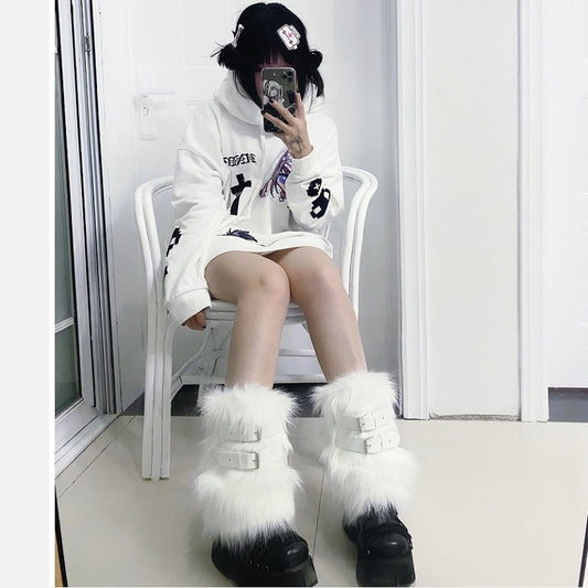 Harajuku Millennium Punk Leather Buckle Plush Socks