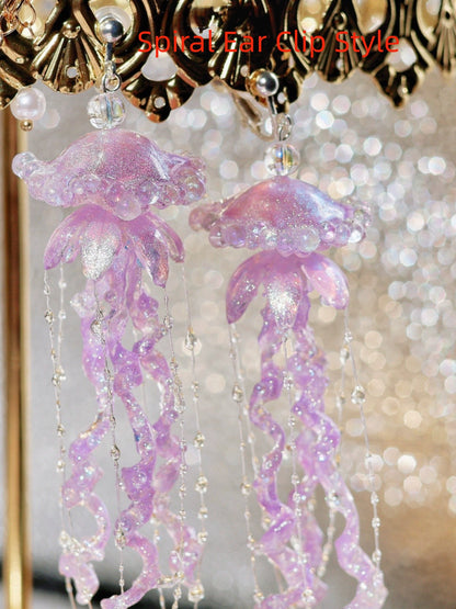 Creative Jellyfish Earrings Long Cute Ear Clip