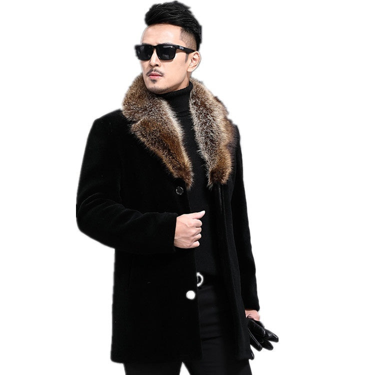 Mens Coat With A Contrasting Fur-trimmed Wool Collar