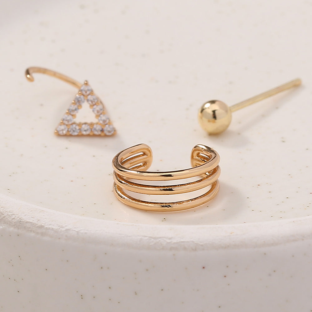 Korean Fashion Diamond-encrusted Triangular Ear Clip Minority C-type Ear Without Hole Ear Bone Clip Ear Hanging European And N Earrings Earrings Earrings Female