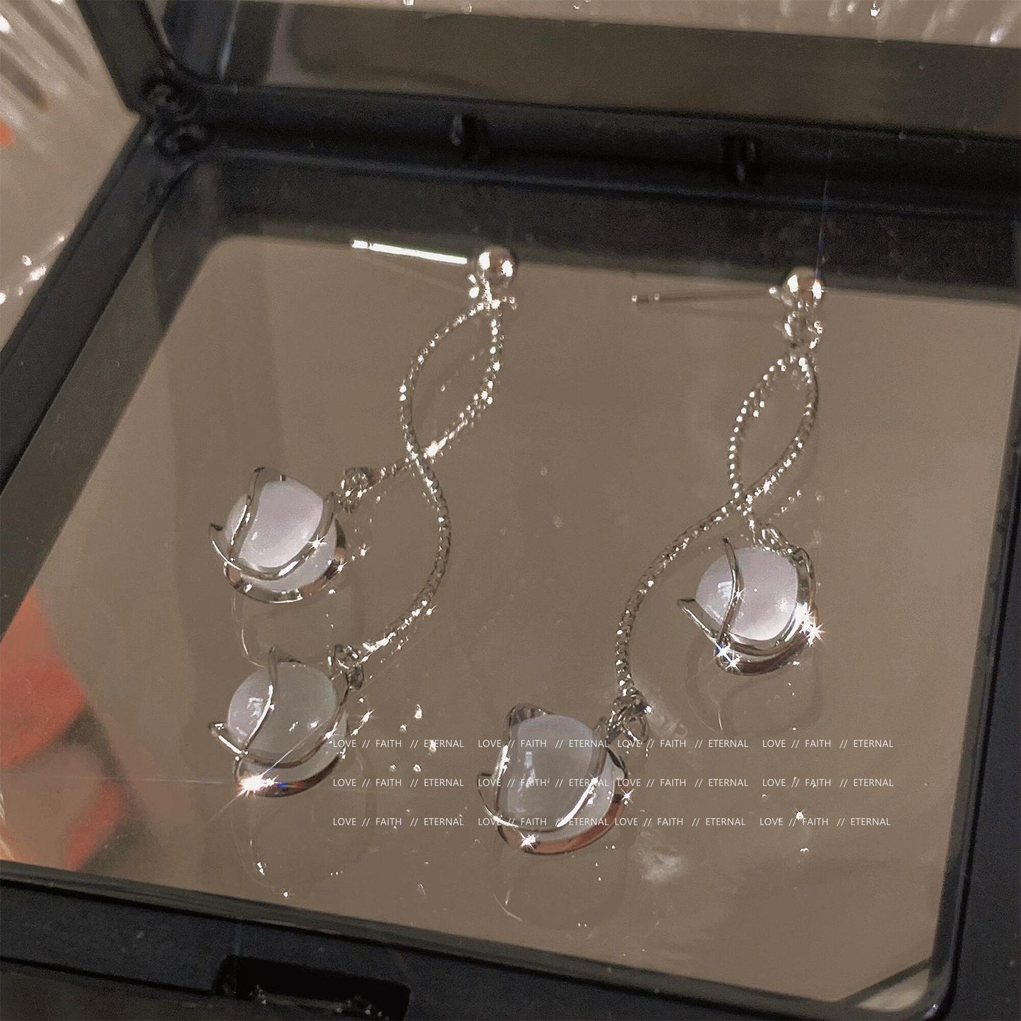 Opal Tassel Long Earrings Mosquito Coil Ear Clip