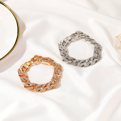 Cuban Thick Link Chain Bracelet Punk Luxury Crystal Bracelets for Women Men Jewelry Gold Color Rhinestone Bangles Bling New
