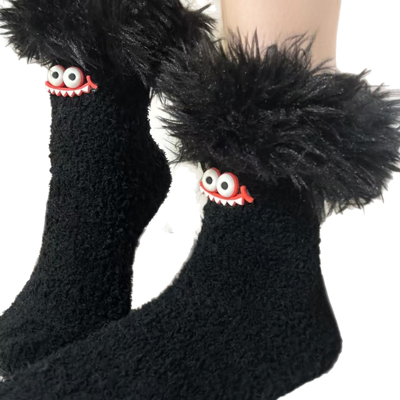 Big Mouth Monster Plush Socks Fleece-Lined Thick Warm Coral Fleece