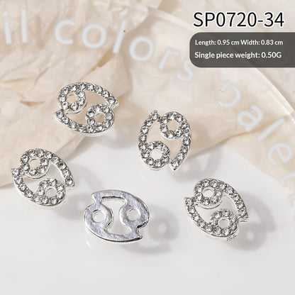 12 Zodiac Sign Nail Art Accessories Alloy Rhinestone 3D Nail Stickers For DIY Nail Decorations
