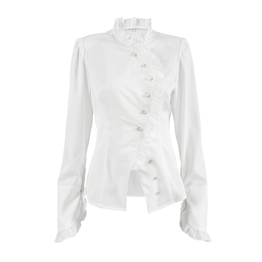 Fashionable Court-style Versatile Ruffled Womens Blouse