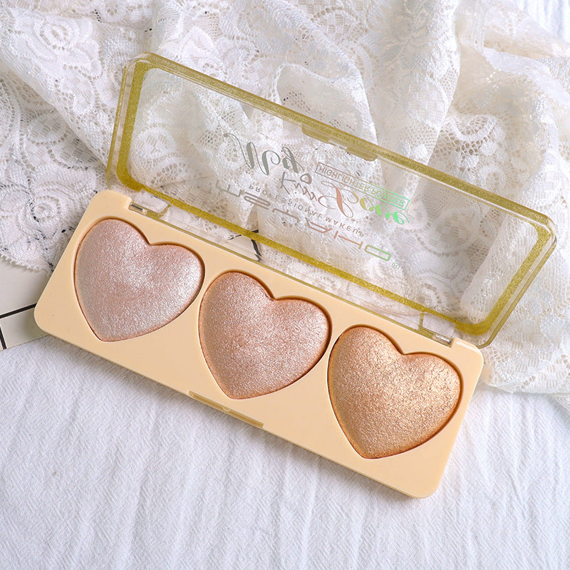 Three-color Love High-gloss Pearlescent Brightening Cute Girl Student Eye Shadow Repair Makeup Palette