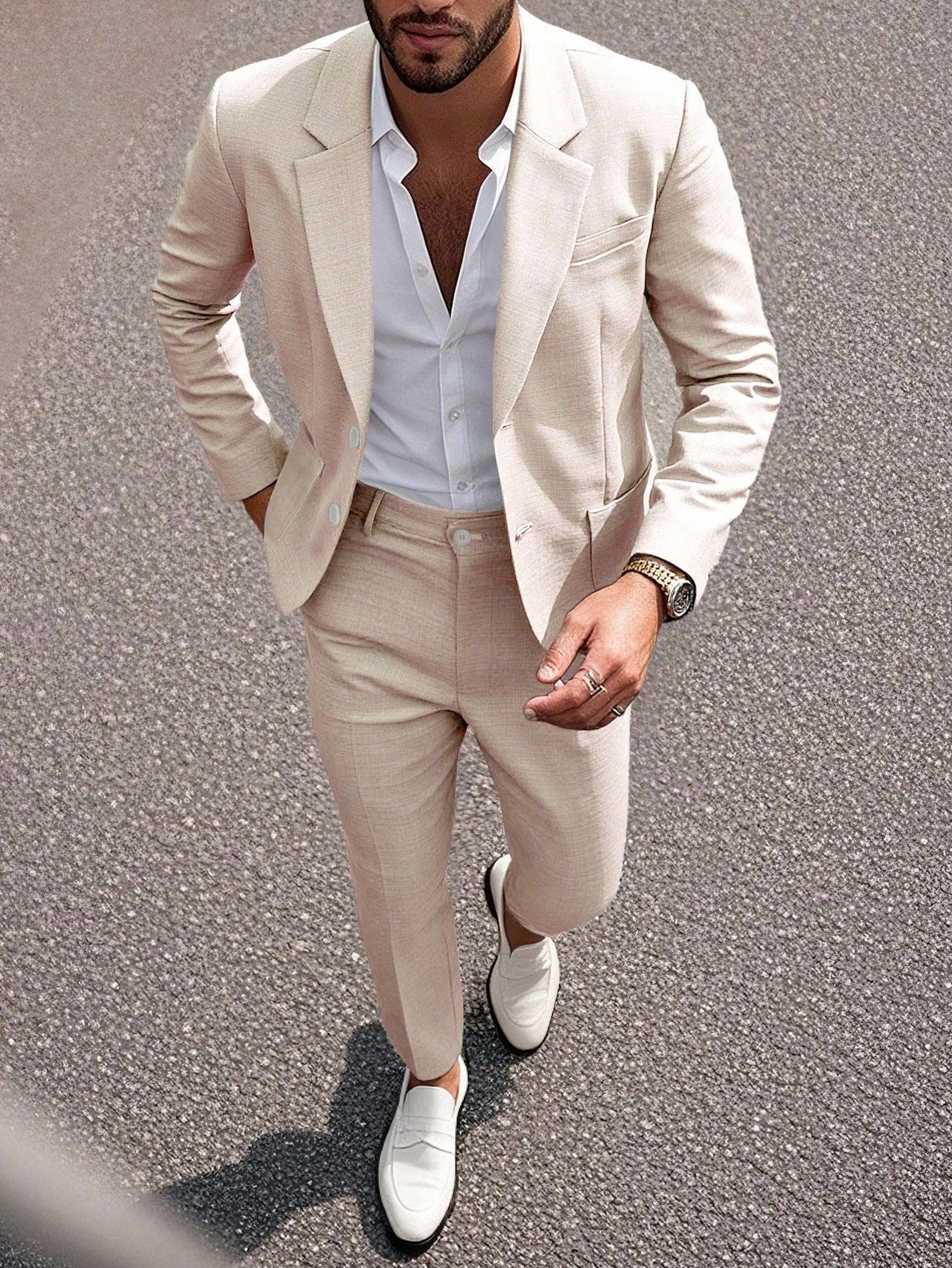 Mens Solid-Colored Business Suit Set
