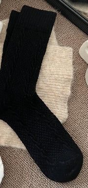 Womens Cable-Knit Wool-Blend Thickened Fleece-Lined Plush Warm Sleep Socks For Winter