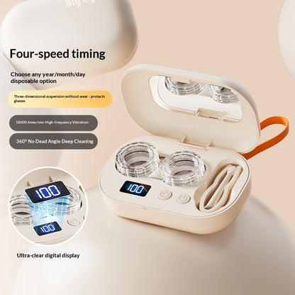 Portable Contact Lens Case With Ultrasonic Automatic Cleaning Feature