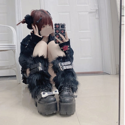 Harajuku Millennium Punk Leather Buckle Plush Socks