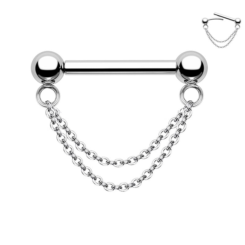 Stainless Steel Nose Chain Insert Double-layer Nose Chain Piercing Jewelry Horseshoe Ring Nose Stud