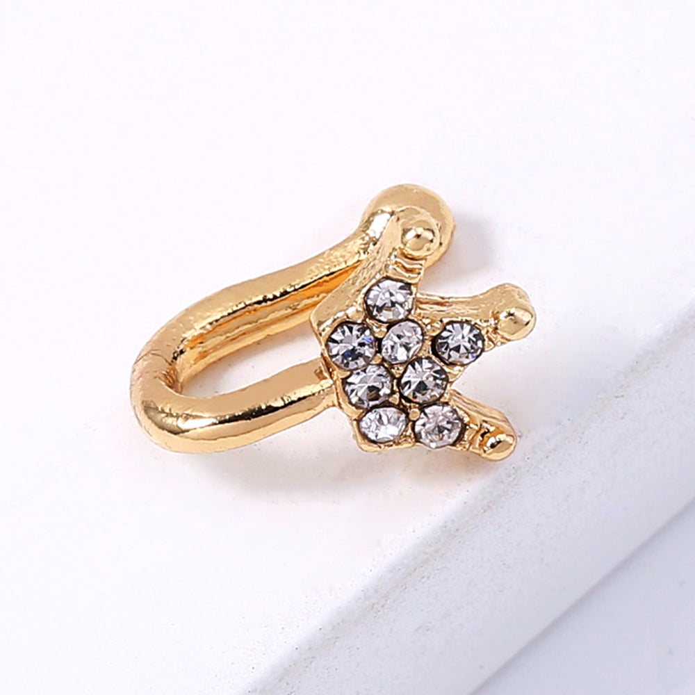 Gold rhinestone nose ring, mini crown rhinestone nose ring, piercing crown nose clip
