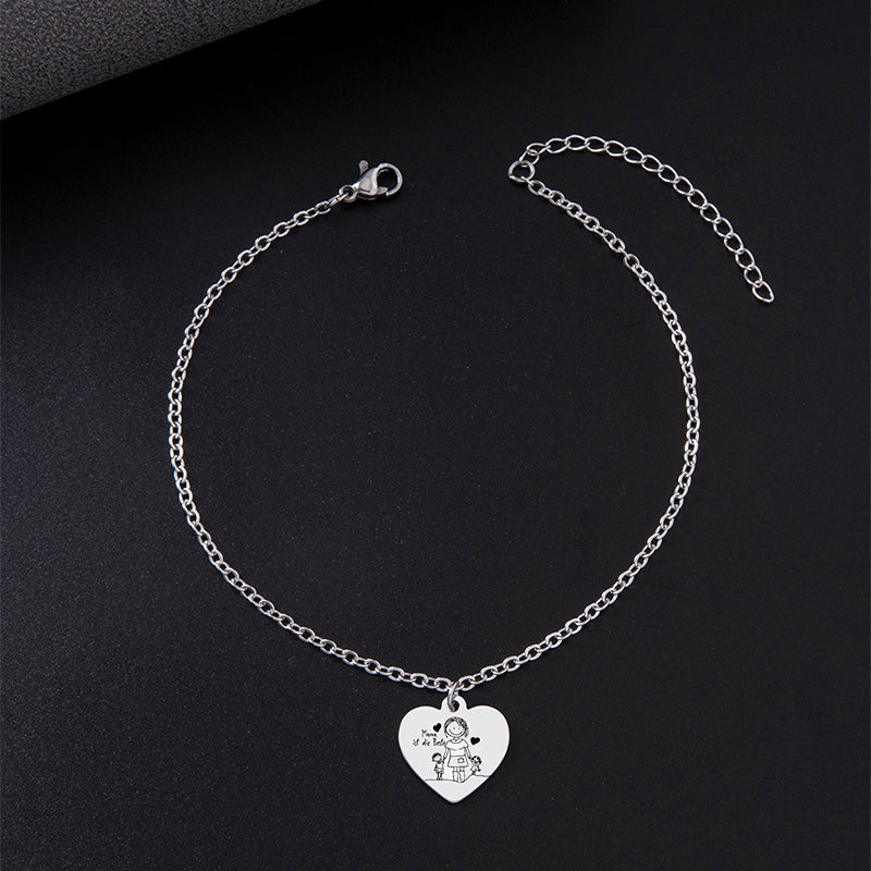 New Peach Heart Pendant Anklet Silver Stainless Steel Anklet