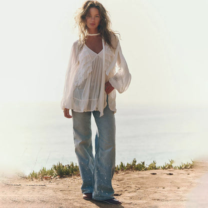 Solid-color Sexy Chiffon Sheer Beach Cover-up