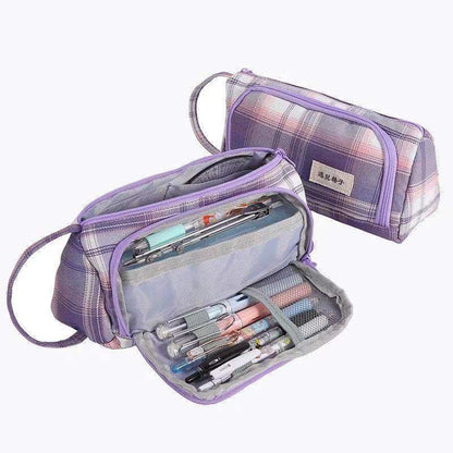 Canvas Pen Bag Large Capacity Double Wall Cute Multi-functional Girl Stationery Box High School Junior High School Japanese Style