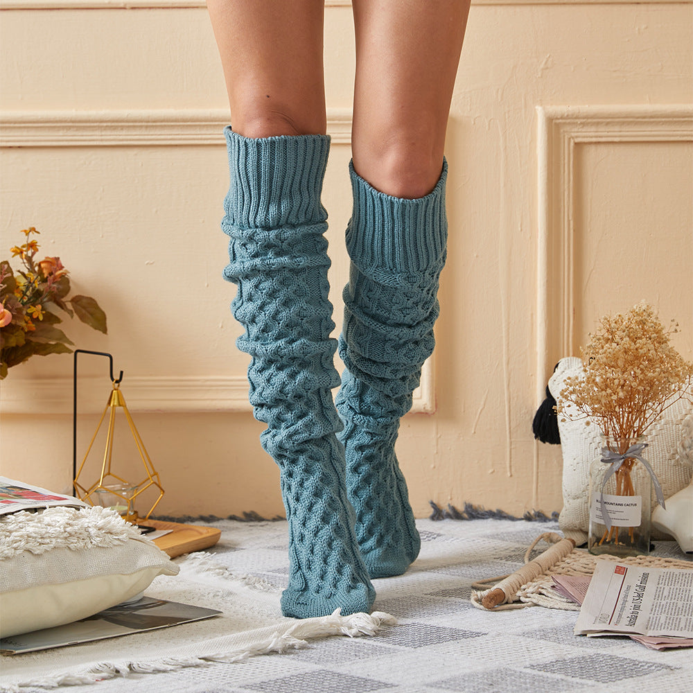 Knitted Knee Length Pile Wool Stockings For Women