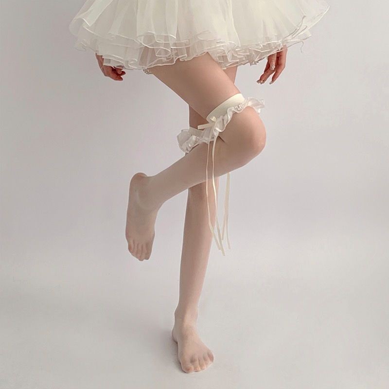 New Knee Length Stockings With Lace And Lace Summer Bow Pure Desire Ballet Calf Socks For Women