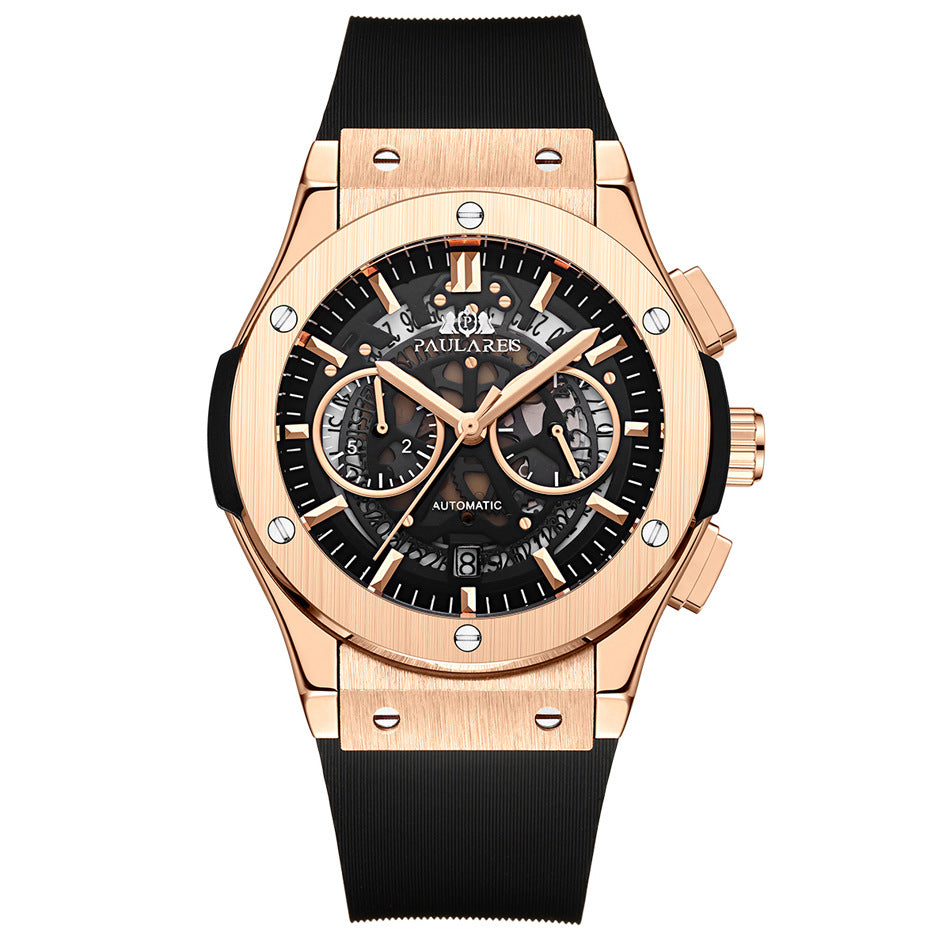 Multifunctional Rubber-Strap Quartz Stopwatch Mens Watch