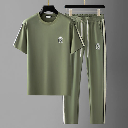 Embroidered Mature Style Short-Sleeve T-Shirt And Casual Long Pants Sports Two-Piece Set