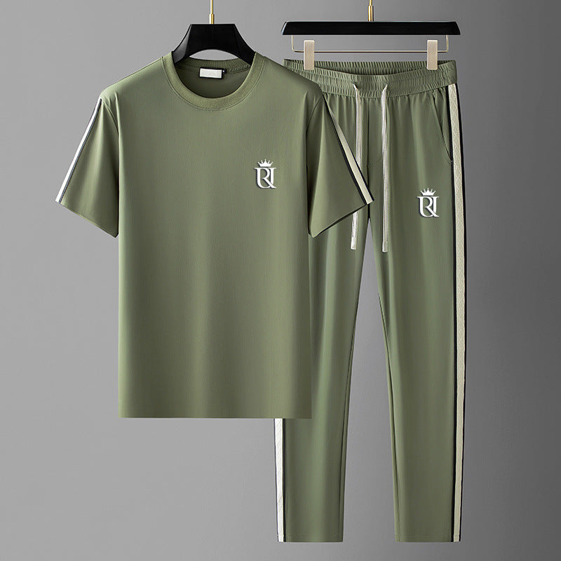 Embroidered Mature Style Short-Sleeve T-Shirt And Casual Long Pants Sports Two-Piece Set