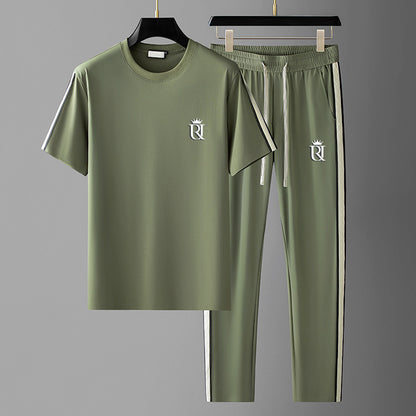 Embroidered Mature Style Short-Sleeve T-Shirt And Casual Long Pants Sports Two-Piece Set