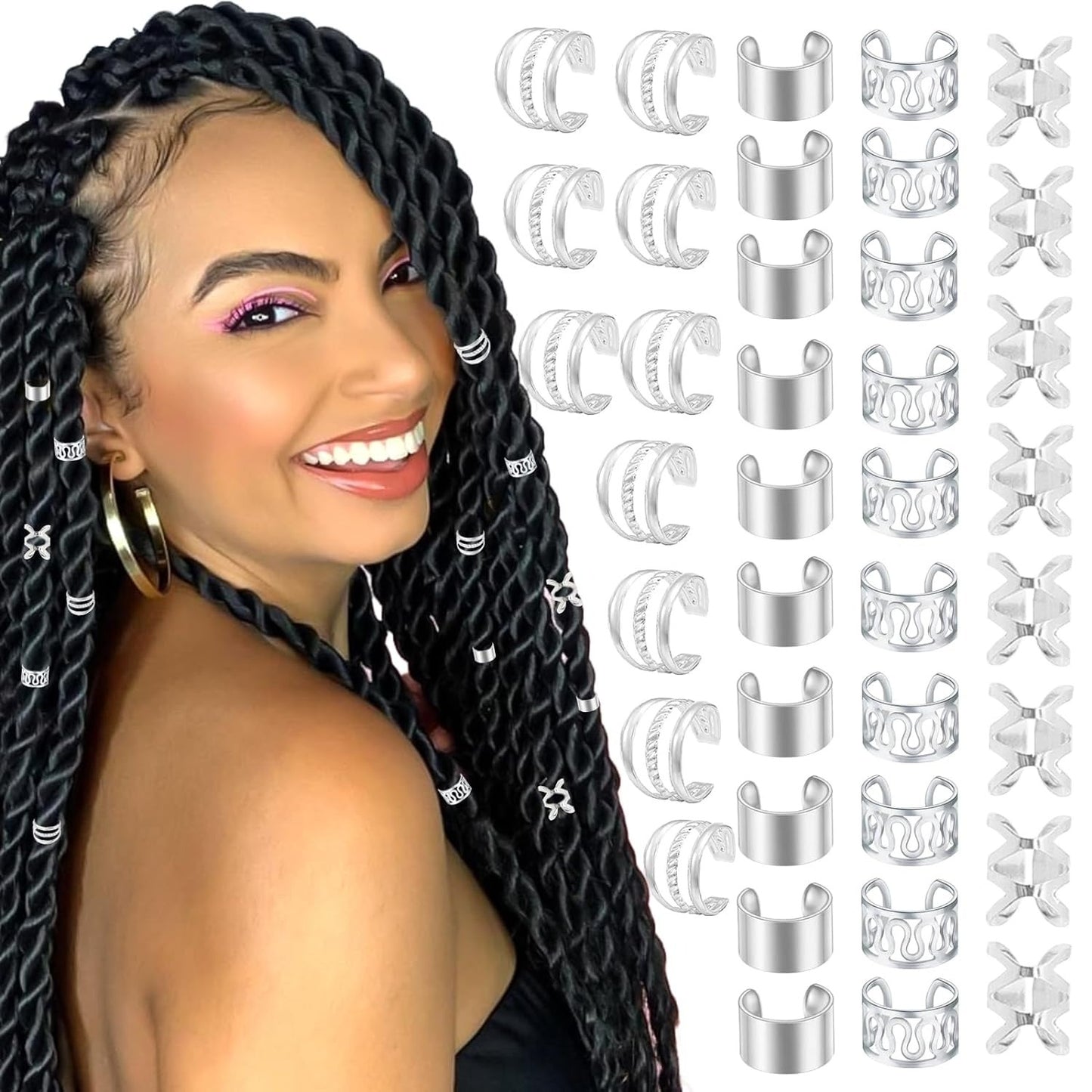 40 Pieces Ear Clip Dirty Braid Hair Ring