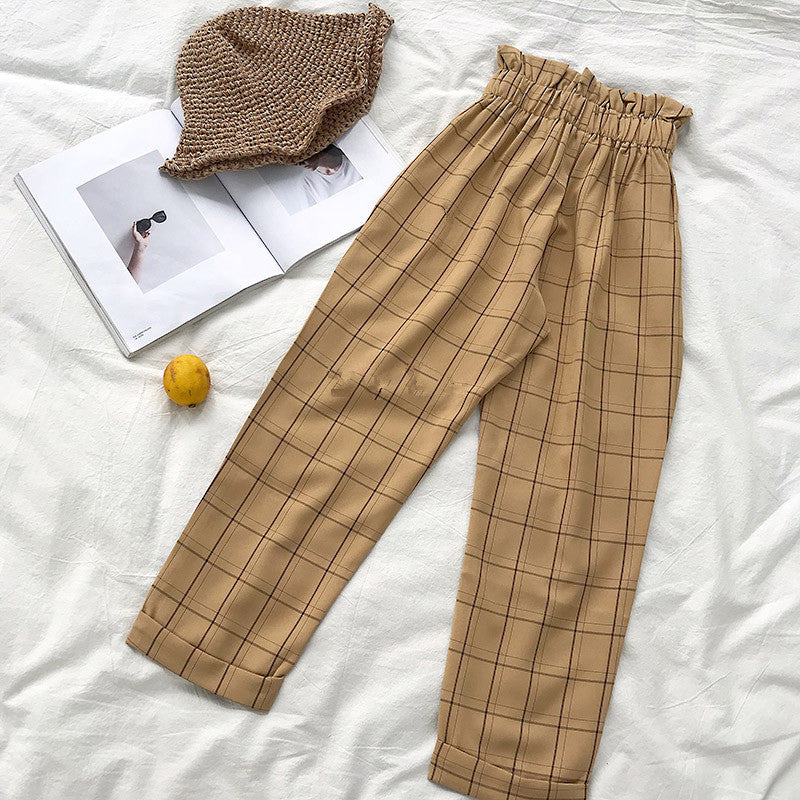 Ladies Spring New Plaid Casual Pants