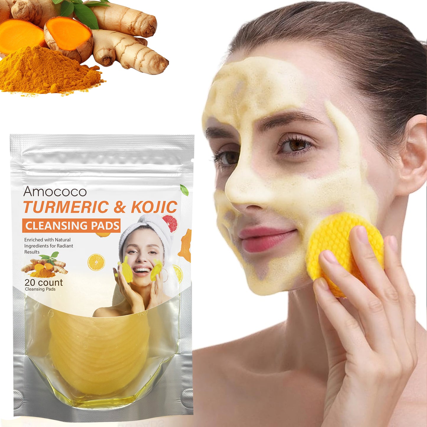 Only Supports Self Pickup With Waybill Amococo Turmeric & Kojic Cleansing Pads Brightened Skin Enriched With Turmeric Root Kojic Acid For Gentle Exfoliation And Tone Evenness